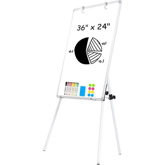 36"x24" Height Adjustable Magnetic Whiteboard Easel Stand with Aluminium Frame, Dry Erase Flipchart Board for Teaching, Office and Home Use (Black)