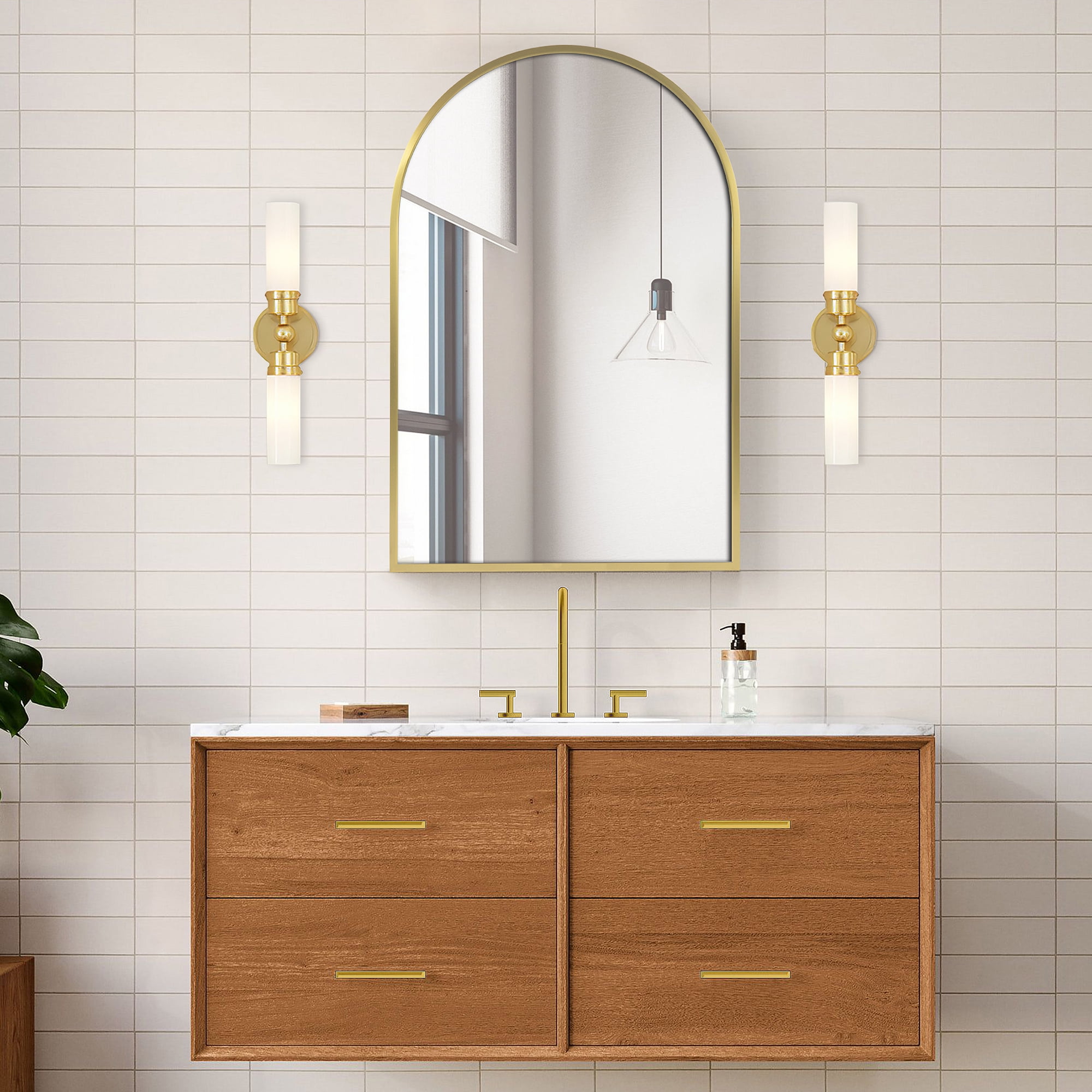 36"x24" Iron Arched Bathroom Mirror Cabinet,Gold