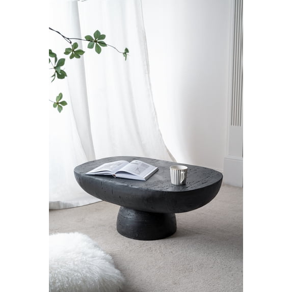 36"x24" Oval Coffee Table, Modern Cement Coffee Table Center Table Side Table Accent End Table for Living Room, Black