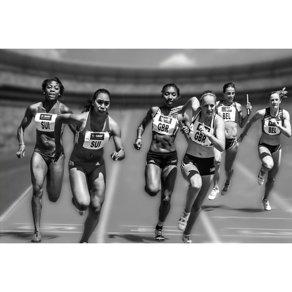 36"x24" Photographic Print Poster Relay Race Competition Stadium Sport Run Athletics