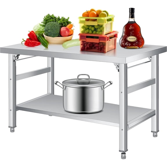 36"x24" Stainless Steel Folding Table – 920 Lbs Commercial Foldable Prep Table with Adjustable Undershelf & Feet, Heavy-Duty Stainless Steel Worktable for Kitchen, Restaurant & Garage