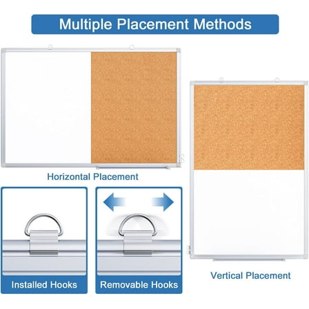 36"x24" Whiteboard & Corkboard Combo, Magnetic Dry Erase Bulletin Board, Easy Mount, Includes Wall Organizer for Home, School, or Office Use