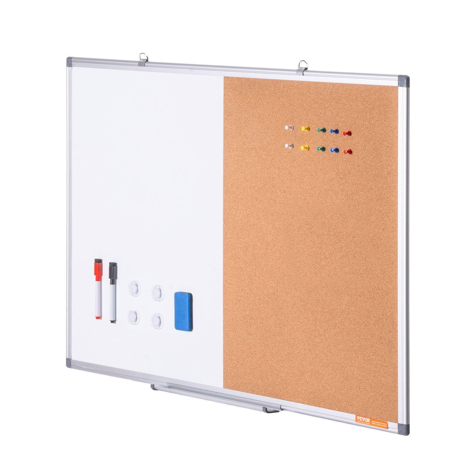 36"x24" Whiteboard and Cork Board Combo with Aluminum Frame for School, Office, Home Use - Dual-Sided Bulletin Board
