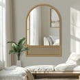 thumbnail image 1 of 36"x24" Wood Rattan Wall Mirror Arched Mirror,Brown, 1 of 7