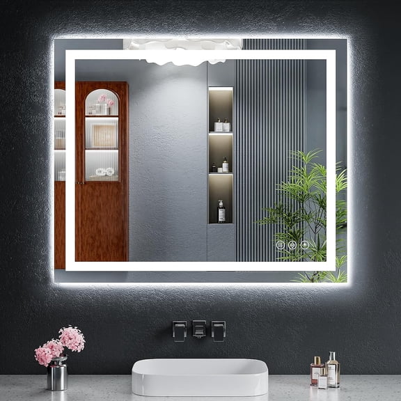 36"x30" LED Bathroom Mirror with Lights, Backlit+Frontlit, Anti-Fog | CRI 95, Stepless Dimmable, 3 Colors Lighting, Shatterproof Tempered Glass, HD Reflection, Memory, (Horizontal/Vertical)