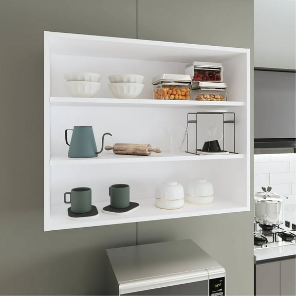36"x30" Open Wall Cabinet, White, For Bedroom, Office, Living Room, Garage, Spacious, Modern Design, Material White Shelf 36" Wide X 30"h, Modern, Construction