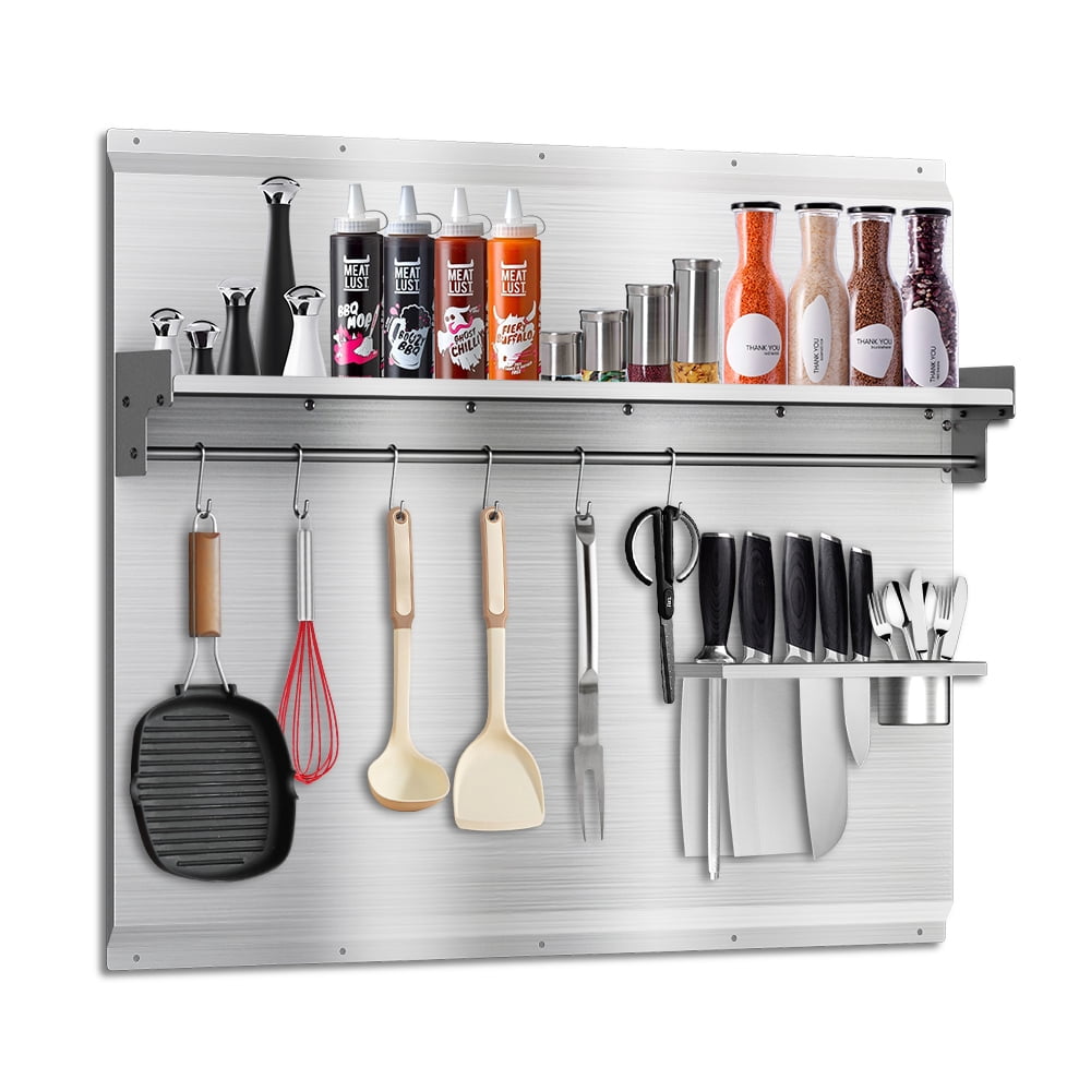 36"x30" Stainless Steel Backsplash for Stove & Range Hood - Range Backsplash with Shelf & Knife Rack, Kitchen Backsplash Wall Shield with Pre-Drilled Holes, Easy Install