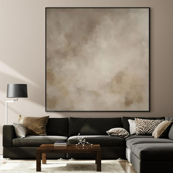 36"x36" Large Framed Wall Art - Abstract Beige and Taupe Marble Effect (Frame Assembly Required)