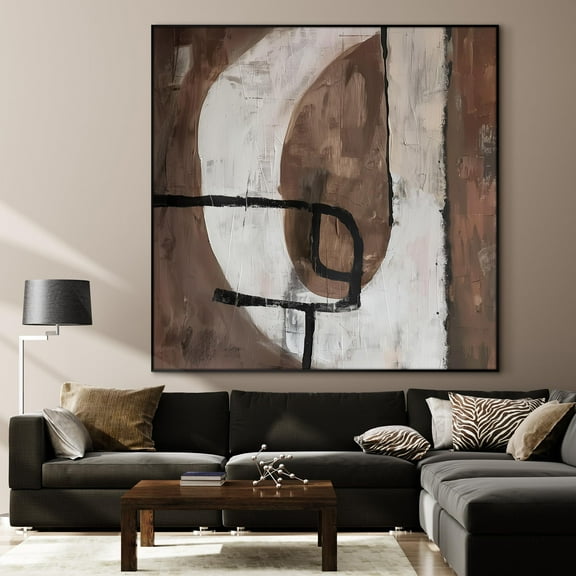 36"x36" Large Framed Wall Art - Abstract Shapes Minimalist Earth Tones (Frame Assembly Required)