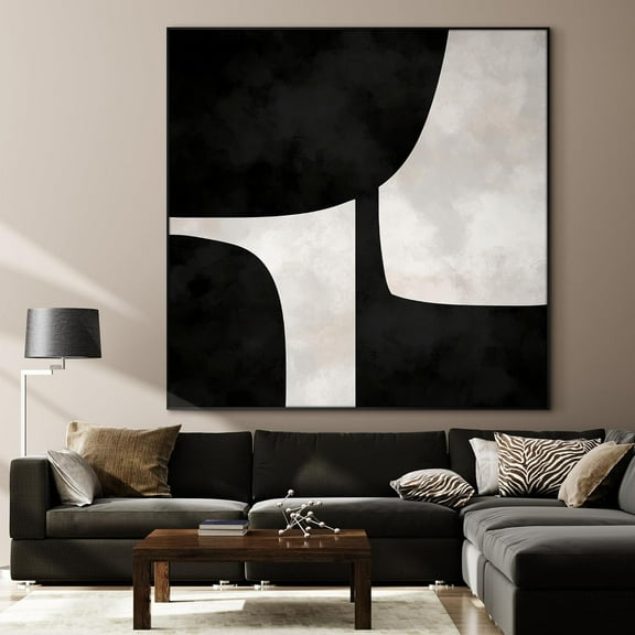 36"x36" Large Framed Wall Art - Black and White Abstract Geometric Shapes (Frame Assembly Required)