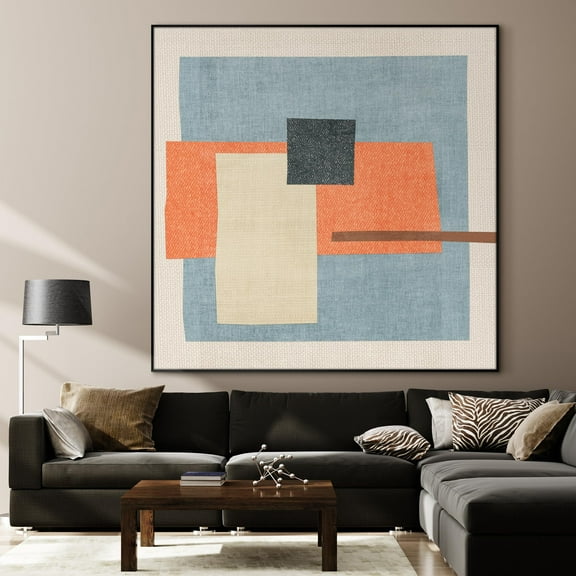 36"x36" Large Framed Wall Art - Color Block in Orange, Blue & Cream (Frame Assembly Required)