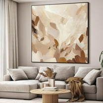 36"x36" Large Framed Wall Art - Decor Beige, Brown Brushstroke Minimalist (Frame Assembly Required)