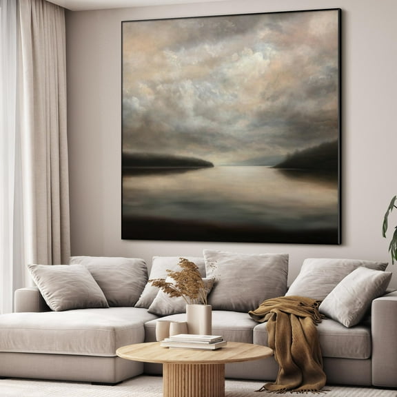 36"x36" Large Framed Wall Art - Decor Lake Landscape Dramatic Cloudy Sky (Frame Assembly Required)