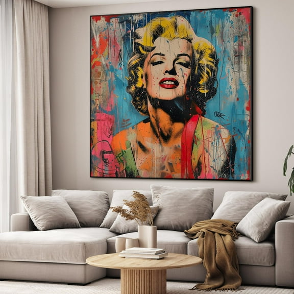 36"x36" Large Framed Wall Art - Marilyn Monroe Retro Icon Portrait (Frame Assembly Required)