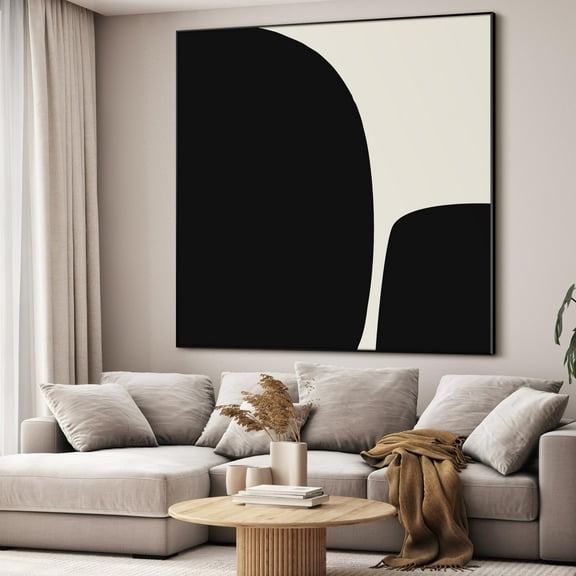 36"x36" Large Framed Wall Art - Minimalist Black Shapes Monochrome (Frame Assembly Required)
