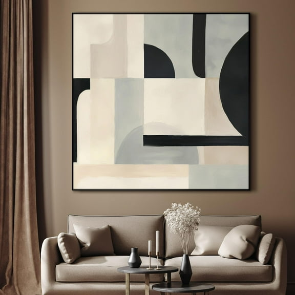 36"x36" Large Framed Wall Art Neutral Geometric Shapes Abstract Print for Home Living Room Bedroom Decor (Frame Assembly Required)