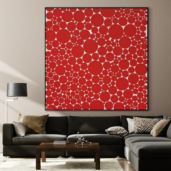 36"x36" Large Framed Wall Art - Retro Red Circle Pattern Geometric Dot (Frame Assembly Required)