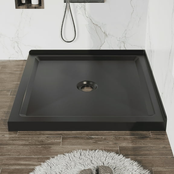 36"x36" Shower Base，3.3" Height，Anti-slip Acrylic Center Drain Double Threshold Shower Basin，Black