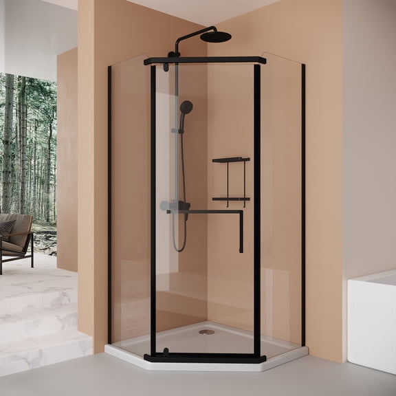 Kaisneo Neo-Angle Black Tempered 36 x 72, 0.25" Thick Shower Door