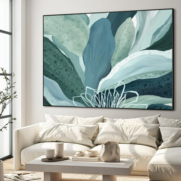 36"x46" XL Framed Wall Art - Large Green Botanical Flower Leaves (Frame Assembly Required)