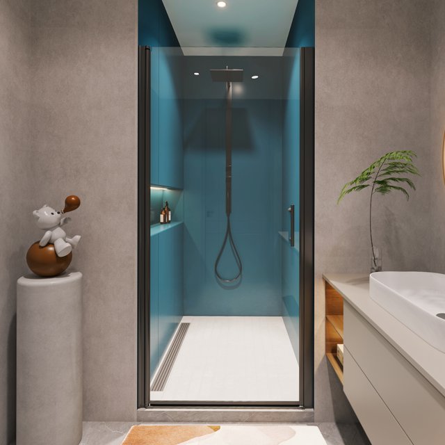 36 “x72” Universal Pivot Shower Door, Opens Outward with 1/4” Tempered