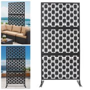 36x74 Metal Privacy Screen Outdoor, 6.2ft Tall Freestanding Decorative Fence Panel - Black Grid Style Patio Divider for Garden, Balcony, Backyard, Terrace - Heavy Duty Weatherproof Steel
