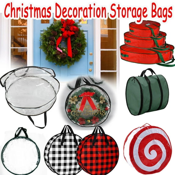 36"x8" Christmas Ribbon Storage Bag and Christmas Tree Ball Storage Bag, Rattan Style Holiday Product Organizer with Large Capacity Waterproof Fabric and Reinforced Handles, HAODEJW, Red