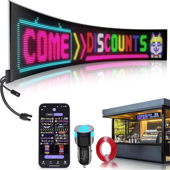 36"x8" Large Flexible RGB LED Display Sign, App Controlled Programmable LED Matrix Panel, Custom Text GIF Animation Effects for Shop Window, Bar, Cafe and Business Advertising
