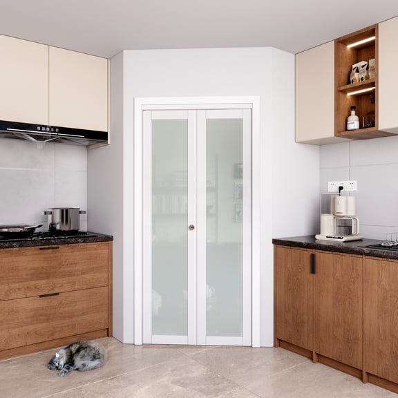 36"x80" Easy Install Glass Bi-Fold Door (Complete Hardware) - Frosted Design for Privacy & Natural Light, Space-Saving