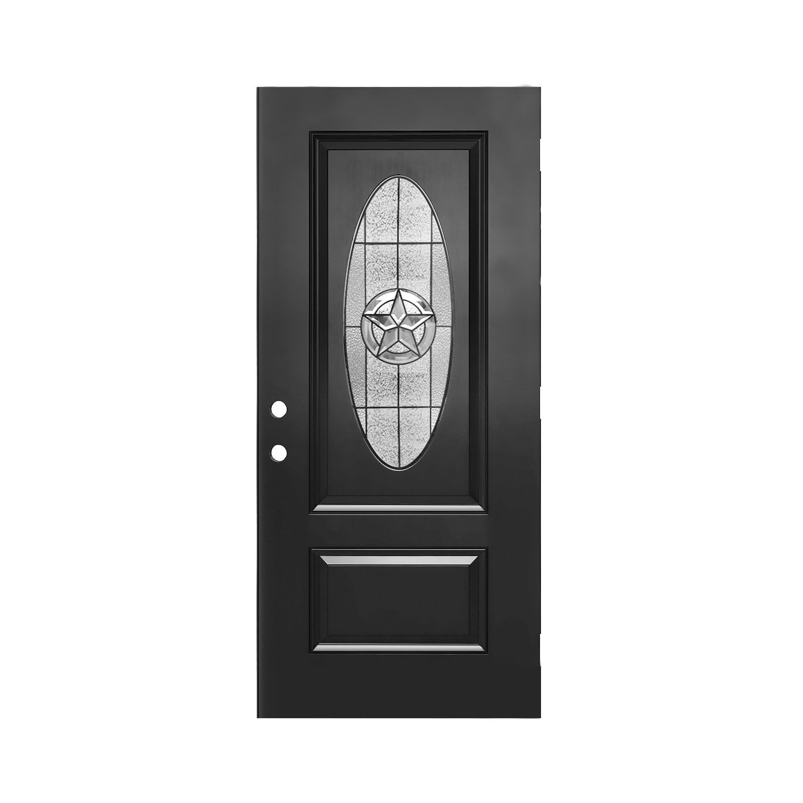 36"x80" Fiberglass Front Door with Right-Hand Inswing Exterior Door with Brickmould, Brushed Smooth skin with Oval Decorated glass for Home Entrance, Black Door slab only, no frame