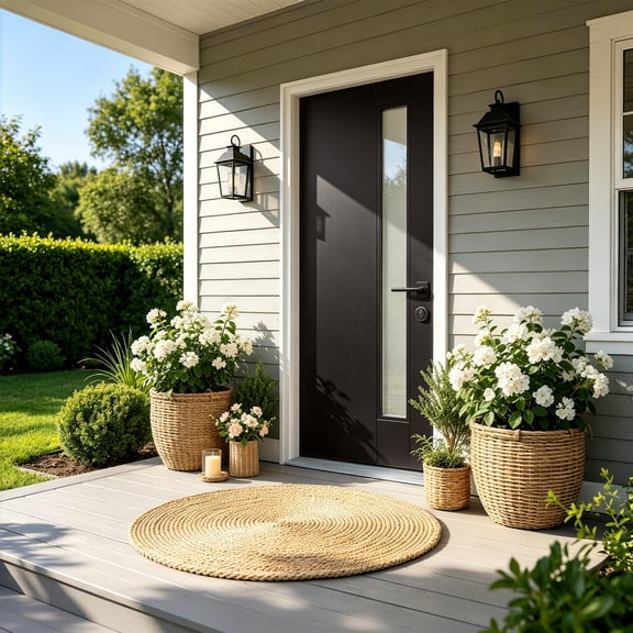 36"x80" Fiberglass Front Door with White 4-9/16" PVC Frame,Left-Hand Inswing Exterior Door with Brickmould,Contemporary minimalist smooth skin with frosted glass for Home Entrance, Black