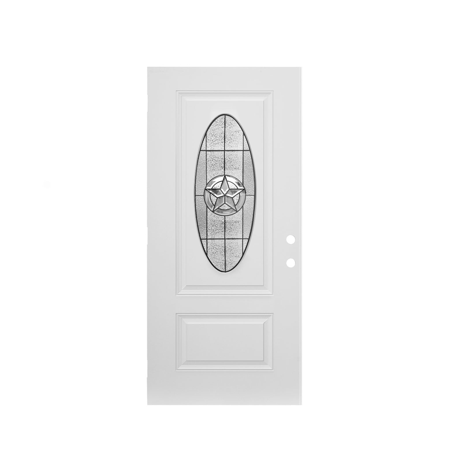36"x80" Fiberglass Front Door with, Left-Hand Inswing Exterior Door with Brickmould, Brushed Smooth skin with Oval Decorated glass for Home Entrance, White Door slab only, no frame