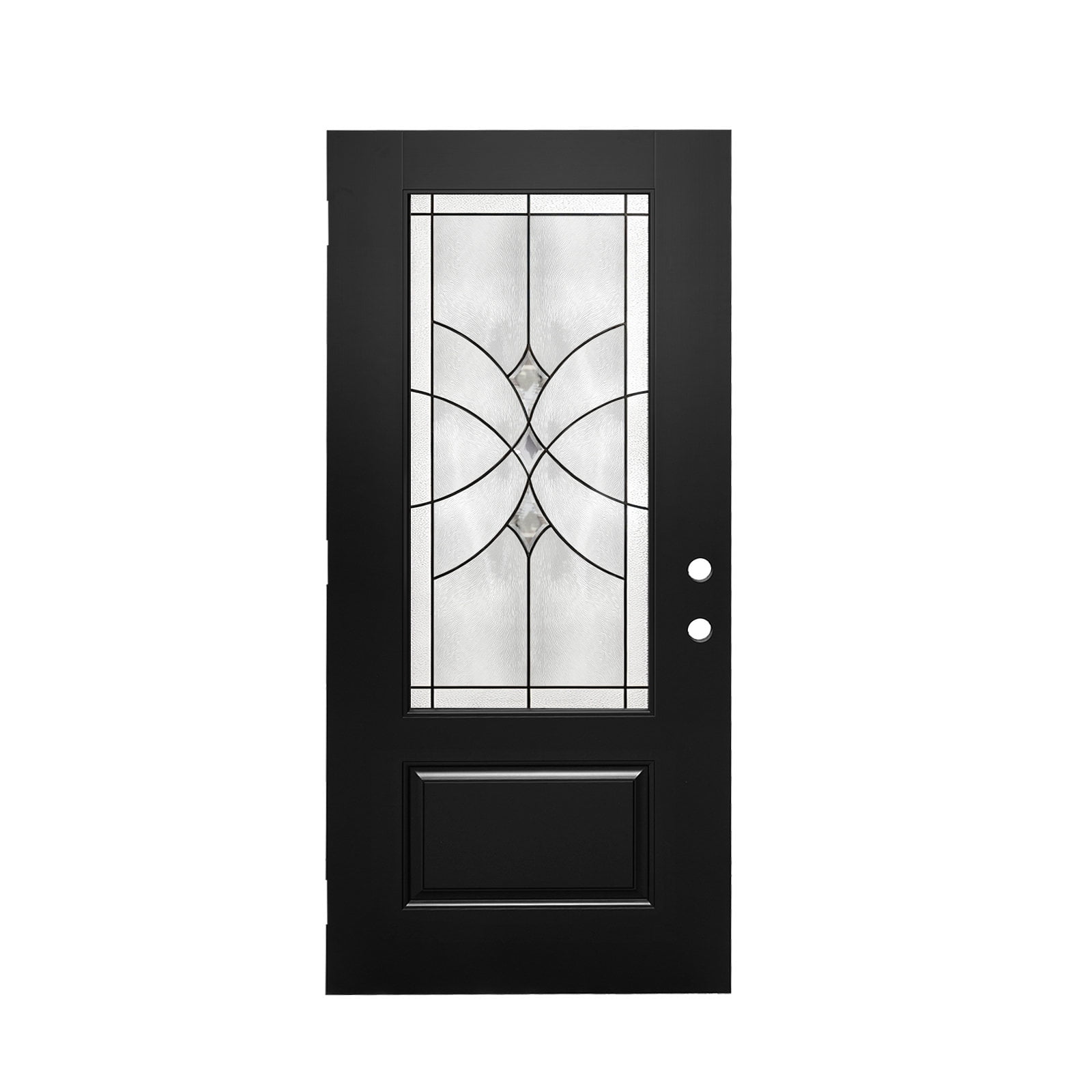 36"x80" Fiberglass Front Door with, Left-Hand Inswing Exterior Door with Brickmould, Contemporary minimalist brushed skin with decorated glass for Home Entrance, Black Door slab only