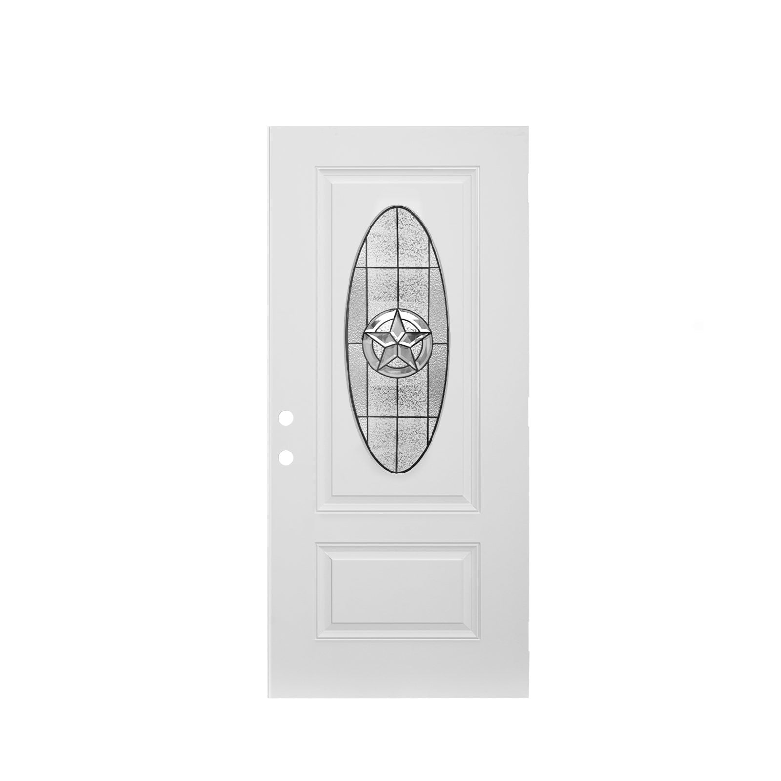 36"x80" Fiberglass Front Door with, Right-Hand Inswing Exterior Door with Brickmould, Brushed Smooth skin with Oval Decorated glass for Home Entrance, White Door slab only, no frame