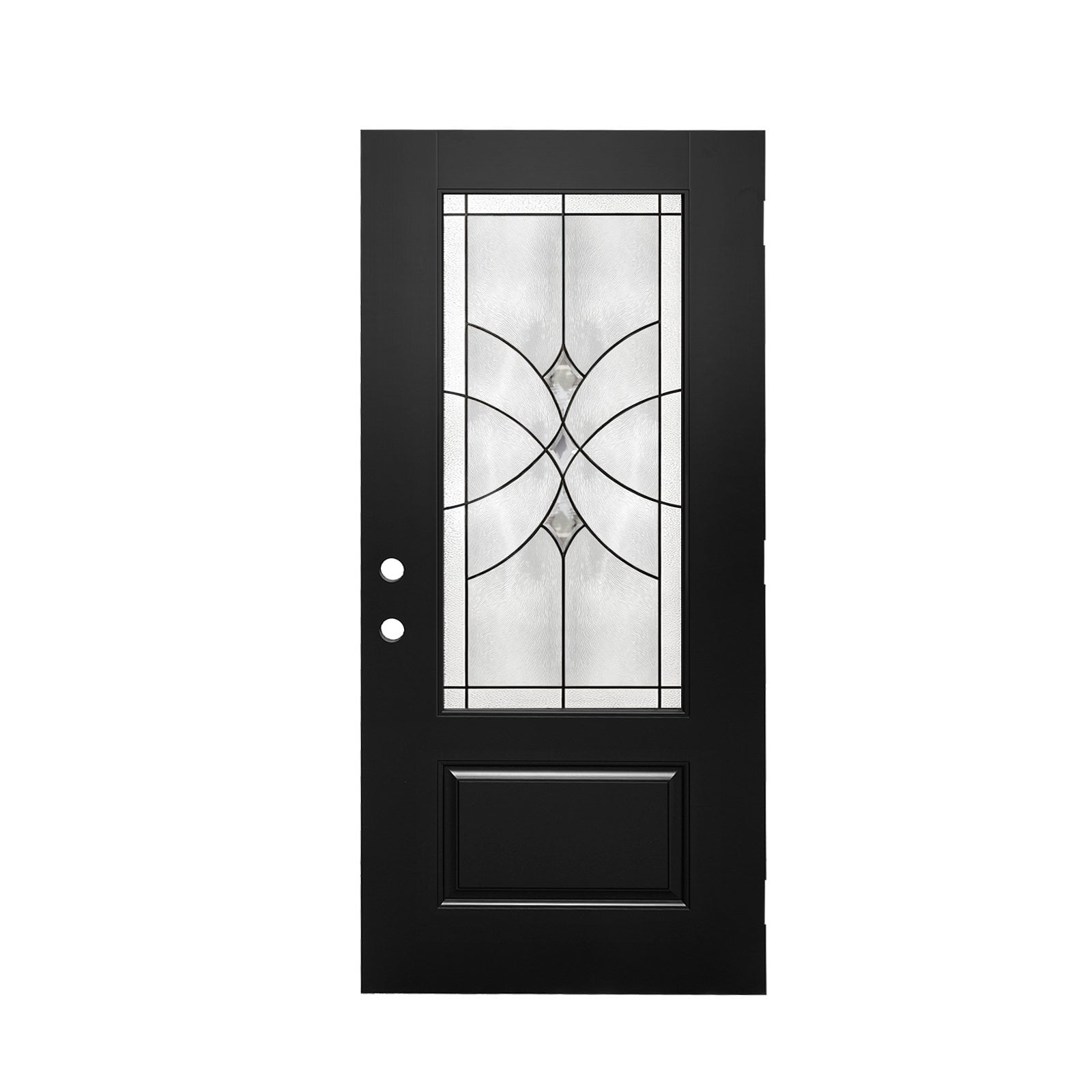 36"x80" Fiberglass Front Door with, Right-Hand Inswing Exterior Door with Brickmould, Contemporary minimalist brushed skin with decorated glass for Home Entrance, Black Door slab only