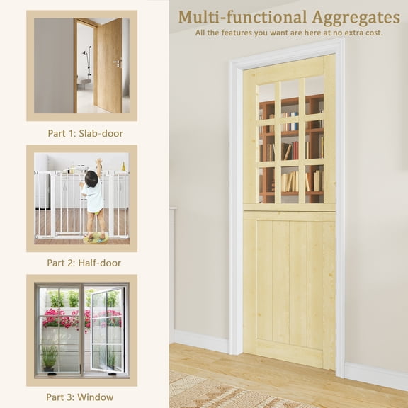36''x80''Qucik Assemble Jamb, Not Prehung, 9-Lite Split Dutch Door Unfinished Solid Pine Wood Clear Glass Slab Doors Half Interior Door