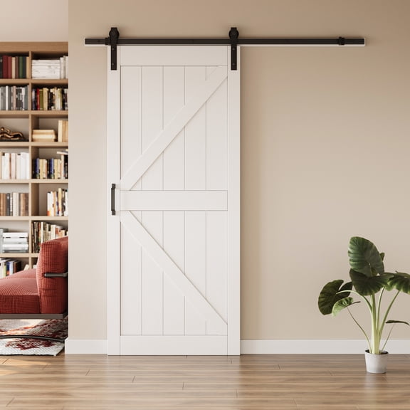 36"x84" 84" Height Modern Sliding Barn Door, Primed Paintable Surface, with Soft Close & Hardware Kits