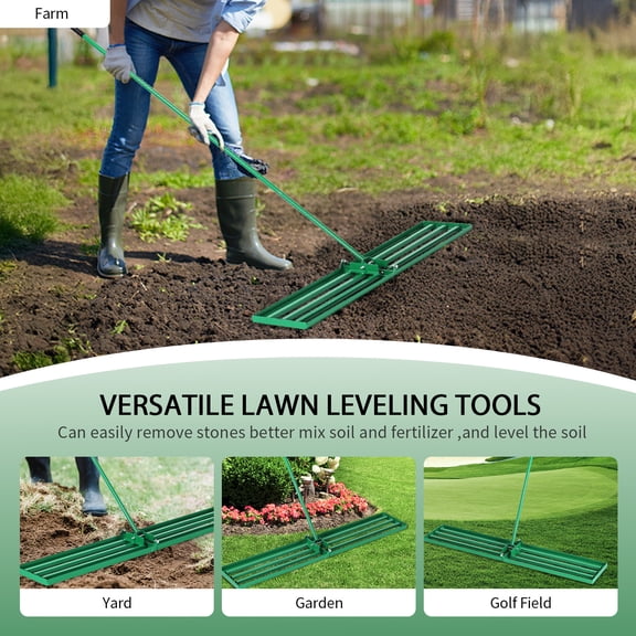 36"x9.8"x75" Heavy-Duty Iron Lawn Leveling Rake 180    Adjustable Rust-Resistant Lawn Tool for Spreading Topsoil Smoothing Uneven Yards & Distributing Fertilizer