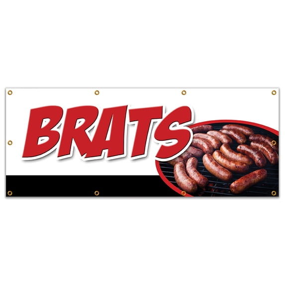 36"x96" BRATS BANNER SIGN bratwurst beer wisconsin cheese grilled battered