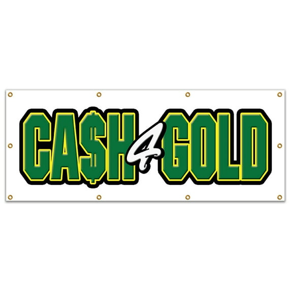 36"x96" CASH FOR GOLD BANNER SIGN pawn shop jewelry store signs we buy silver
