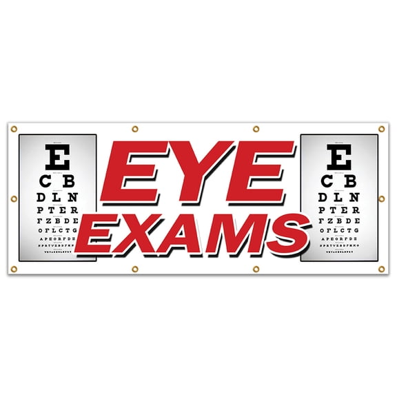 36"x96" EYE EXAMS BANNER SIGN optometrist optician glasses prescription lens