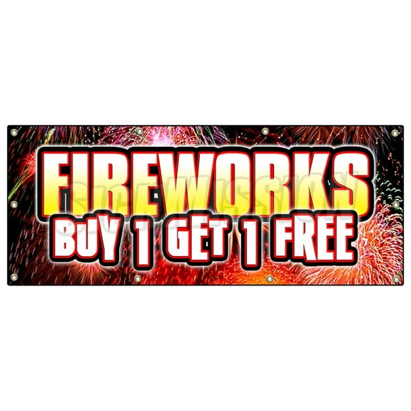 36"x96" FIREWORKS BUY 1 GET 1 FREE BANNER SIGN (NOT ACTUAL FIREWORKS)