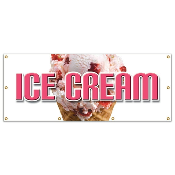 36"x96" ICE CREAM BANNER SIGN cart shop cone signs sundae homemade