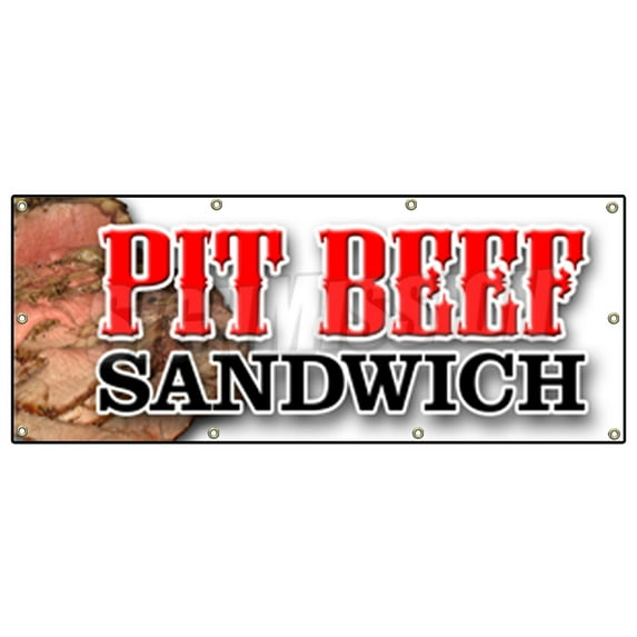 36"x96" PIT BEEF SANDWICH BANNER SIGN bbq smoked meat beef grilled restaurant