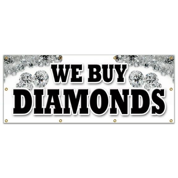 36"x96" WE BUY DIAMONDS BANNER SIGN jewelry appraisal watches stones ring gems