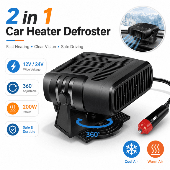 360 200W Car Heater DC 24V Heating Cooling Fan Windshield Defroster Demister