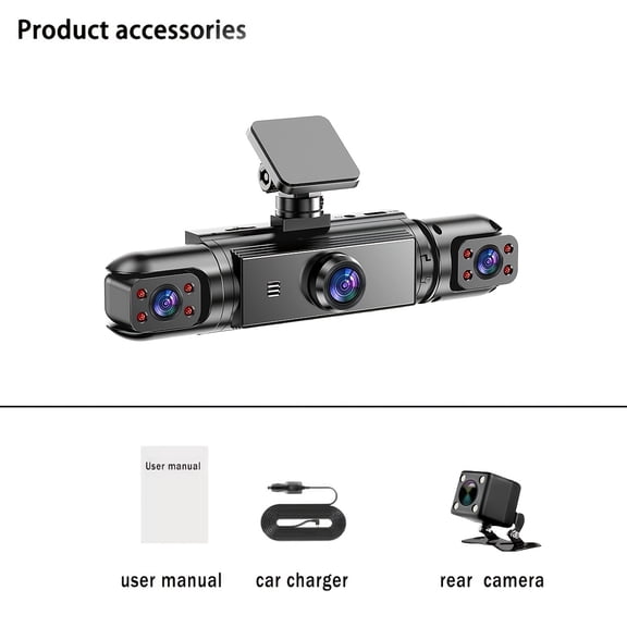 360 4-Channel 1080P HD Car Dash Cam Set, Front 1080P & Rear/Side 720P Full Coverage, 4-Screen Display, Night Vision, WDR, G-Sensor, Loop Recording