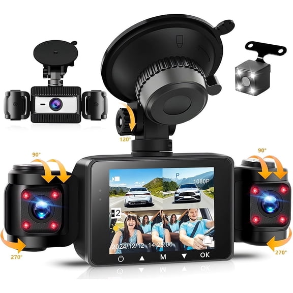 360° 4 Channel Dash Cam FHD 1080P - Front Rear Left Right & Inside Recording, Night Vision, 24H Parking Mode, G-Sensor Loop Recording, 2.4inch IPS Screen Car Black Box Traffic Recorder