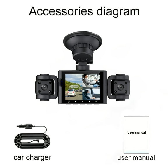 360° 4 Channel Dash Camera | 1080P Front/Left/Right/Rear Coverage | 2.4" IPS Screen with Rechargeable Battery | Car DVR Recorder with Optional 64GB Card | No WIFI Black Design
