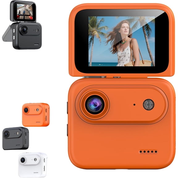 360° Action Camera with Flip Screen, Multi-Functional Panoramic Camera for Cycling, Image Stabilization & Chest Mount, Immersive for Adventure Recording (Orange)